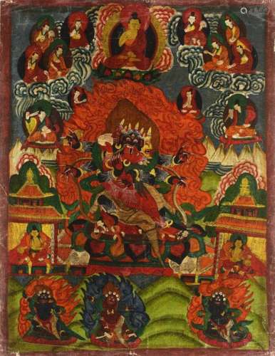 A THANGKA OF YAMANTAKA. Tibet, 19th century. 63 x …