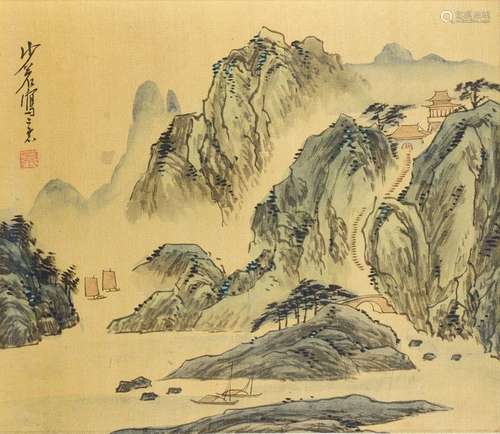 MOUNTAIN LANDSCAPE. China, undated. 32 x 37 cm. In…