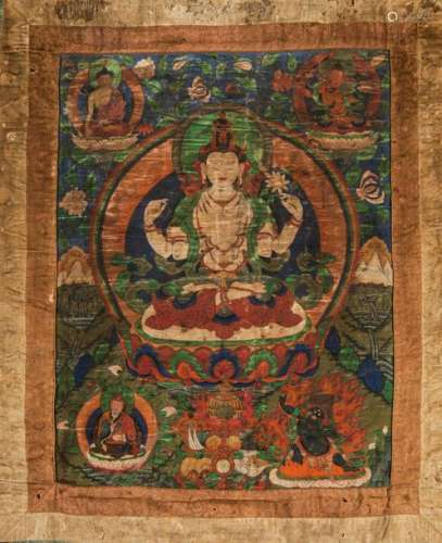 A THANGKA OF SHADAKSHARI LOKESHVARA. Tibet, 19th c…