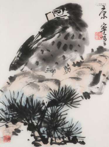 EAGLE ON A PINE TREE. China, c. 1948. 46 x 34 cm. …