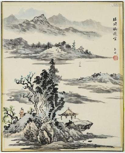 LANDSCAPE WITH LAKE. China, 20th century. 26 x 21.…