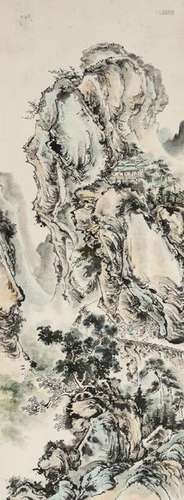 MOUNTAIN LANDSCAPE. China, 20th century. 89 x 32.5…