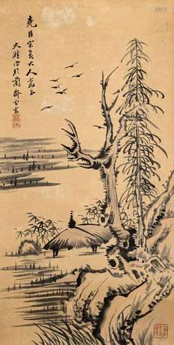 LANDSCAPE WITH BIRDS. China, early 20th century. 6…