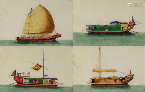 AN ALBUM OF 12 PITH PAINTINGS OF CHINESE BOATS AND…