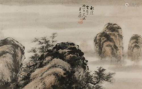 MOUNTAIN LANDSCAPE. China, undated. 29.5 x 45 cm. …