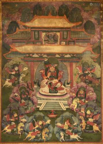 A THANGKA OF KUBERA. Mongolia, early 20th century.…