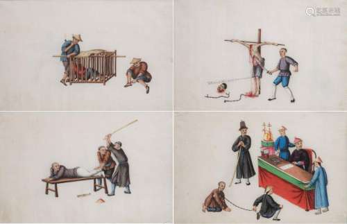 AN ALBUM OF 12 PAINTINGS OF TORTURE SCENES. China,…