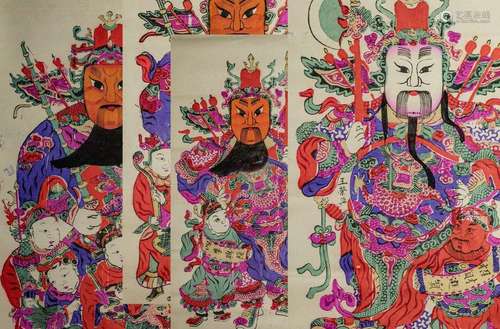 A GROUP OF 15 FOLK WOODCUTS DOOR GUARDIANS. China,…