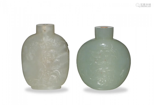 Lot of 2 Chinese Carved Jade Snuff Bottle, 19th Century