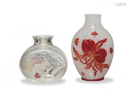 2 Chinese Glass Snuff Bottles, 19-20th Century