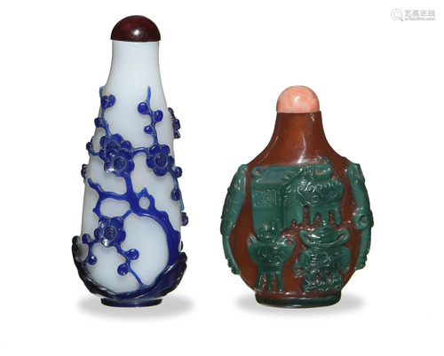 2 Chinese Peking Glass Snuff Bottles, 19th Century