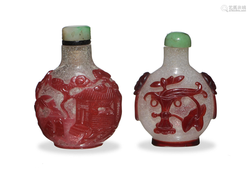 2 Chinese Peking Glass Snuff Bottles, 18-19th Century