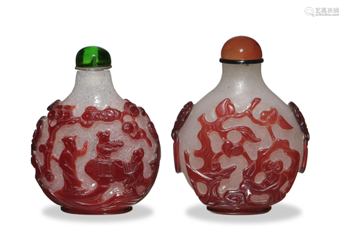 2 Chinese Peking Glass Snuff Bottles, 18-19th Century