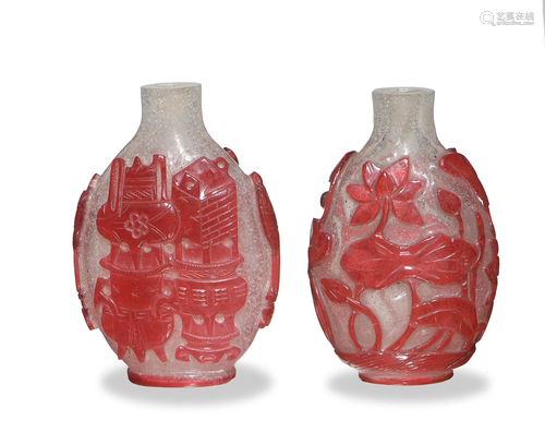 2 Chinese Peking Glass Snuff Bottles, 19th Century