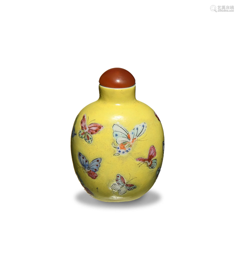 Famille Rose Yellow Ground Snuff Bottle, 19th Century