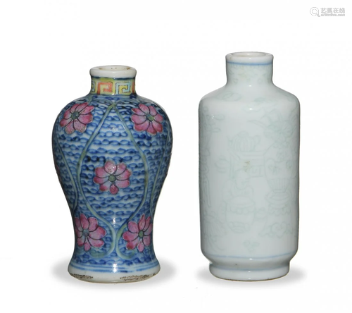 2 Chinese Porcelain Snuff Bottles, 19th Century