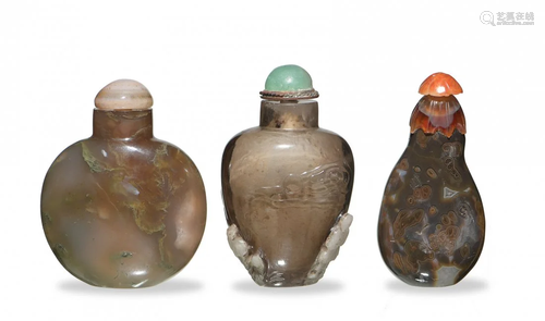 3 Chinese Crystal and Agate Snuff Bottles,18-19th