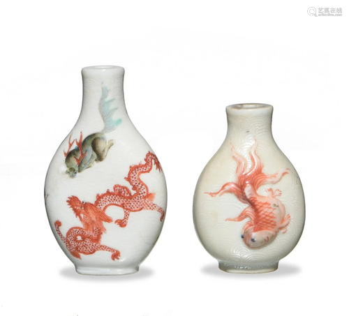 2 Chinese Famille Rose Snuff Bottles, 19th Century