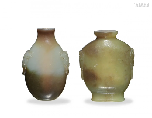 2 Chinese Carved Jade Snuff Bottle, 18th Century