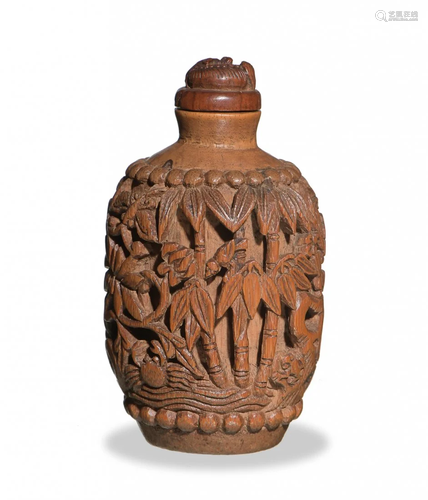 Chinese Carved Bamboo Snuff Bottle, 19th Century