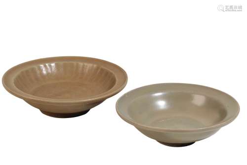 TWO CELADON-GLAZED DISHES, SONG DYNASTY