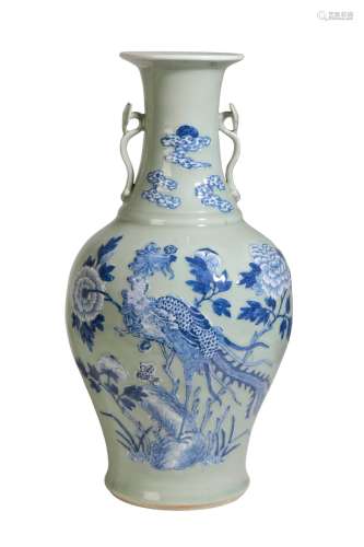 BLUE AND WHITE CELADON-GROUND 'PHOENIX' VASE, QING DYNASTY, 19TH CENTURY