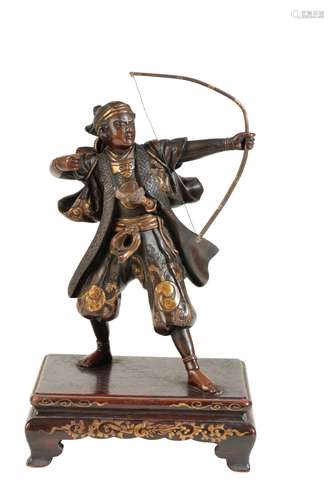 FINE JAPANESE MIXED METAL BRONZE FIGURE OF AN ARCHER, BY MIYAO EISUKE, MEIJI PERIOD