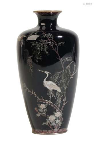 FINE JAPANESE SILVER WIRE CLOISONNÃ‰ VASE, MEIJI PERIOD