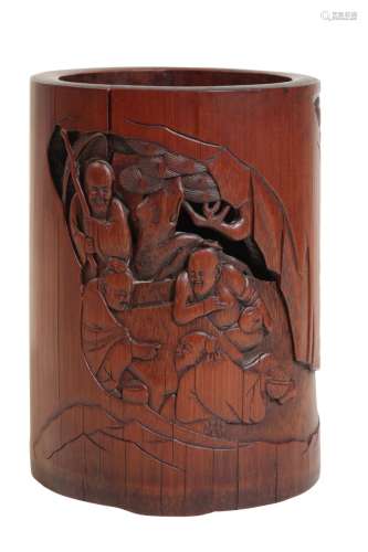 CARVED BAMBOO BRUSHPOT (BITONG), LATE QING DYNASTY