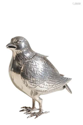 FINE SILVER 'QUAIL' INCENSE BURNER, MEIJI PERIOD