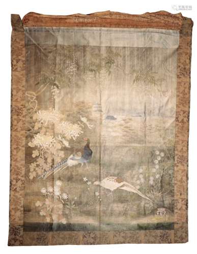 LARGE JAPANESE SILK EMBROIDERED PANEL, LATE EDO / MEIJI PERIOD