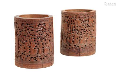 PAIR OF BAMBOO BRUSH POTS, QING DYNASTY