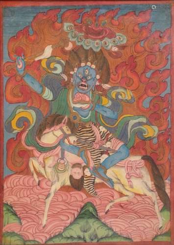 PAINTED PANEL DEPICTING PANJARNATA MAHAKALA, TIBET, 19TH CENTURY