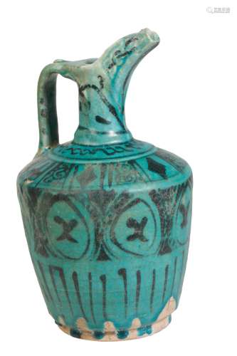 KASHAN TURQUOISE POTTERY EWER, PERSIA, 12TH / 13TH CENTURY