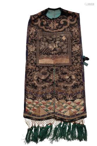 SILK WAISTCOAT WITH RANK BADGE, QING DYNASTY, 19TH CENTURY