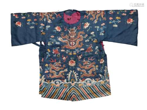 CHILDS BLUE-GROUND 'DRAGON' ROBE, QING DYNASTY, 19TH CENTURY