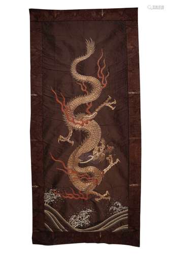 SILK EMBROIDERED 'DRAGON' PANEL, LATE QING DYNASTY