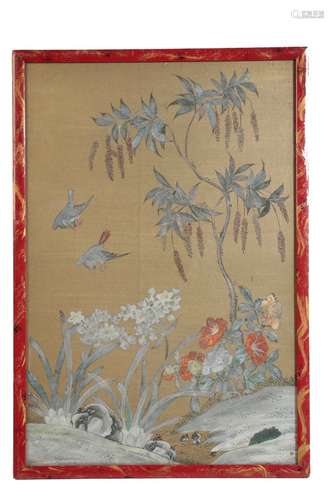 THREE FRAMED CHINESE WALLPAPER PANELS, EARLY 20TH CENTURY