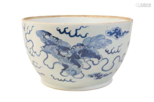 LARGE BLUE AND WHITE 'BUDDHIST-LION' BOWL, QING DYNASTY