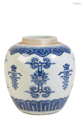 BLUE AND WHITE 'LOTUS' JAR, QING DYNASTY