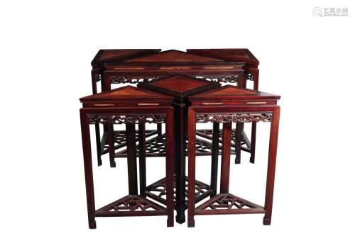 SEVEN SECTION INTERLOCKING HONGMU AND BURRWOD TABLES, LATE QING / REPUBLIC PERIOD