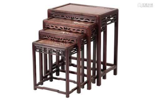 SET OF HONGMU AND BURRWOOD QUARTETTO TABLE, LATE QING DYNASTY