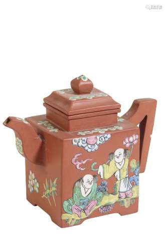 FAMILLE ROSE DECORATED YIXING TEAPOT, REPUBLIC PERIOD