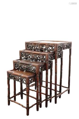 SET OF CARVED HARDWOOD QUARTETTO TABLES, LATE QING DYNASTY
