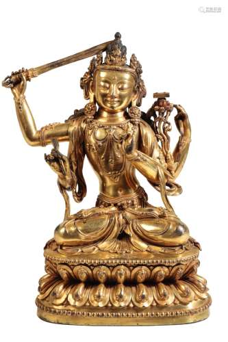 GILT BRONZE FIGURE OF SHADAKSHARI LOKESHVARA, YIGE DRUGMA