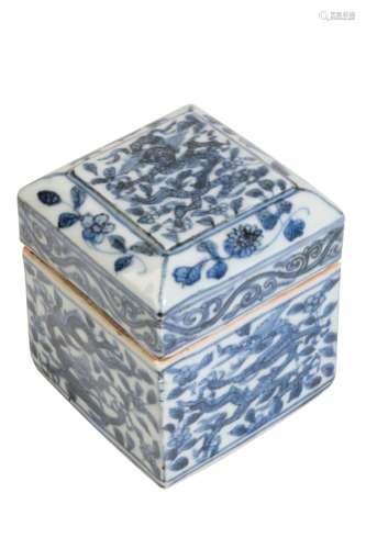 JAPANESE BLUE AND WHITE 'DRAGON' BOX, WANLI SIX CHARACTER MARK