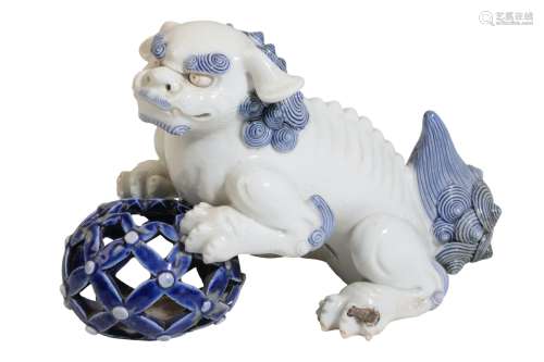 JAPANESE HIRADO BLUE AND WHITE LION DOG, MEIJI PERIOD
