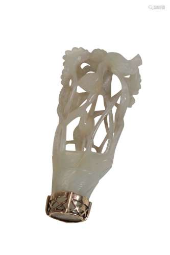 CARVED WHITE JADE HAT FINIAL, QING DYNASTY