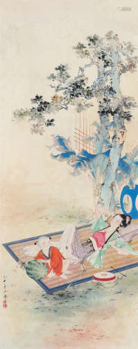 胡也佛（1908～1980） 人物 镜片 设色纸本