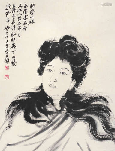 张大千（1899～1983） 秋凤女士像 镜片 水墨纸本